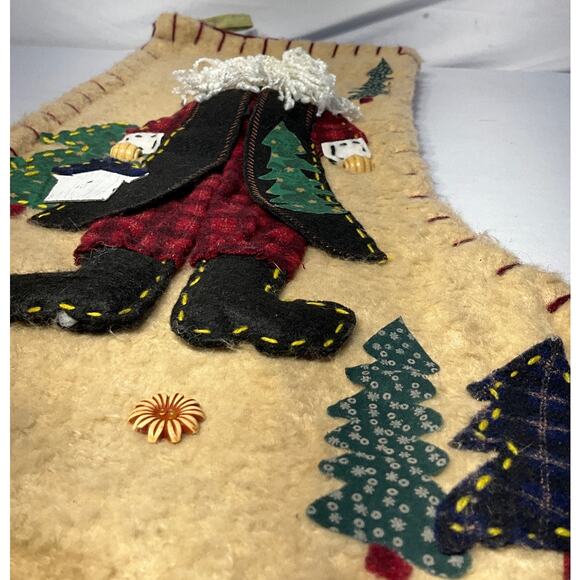 Country Christmas Stocking 3D Appliqué World Bazaar Primitive Santa Cottage - Picture 3 of 6